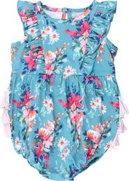 RuffleButts Fancy Me Floral Ruffle Waterfall Bubble Romper