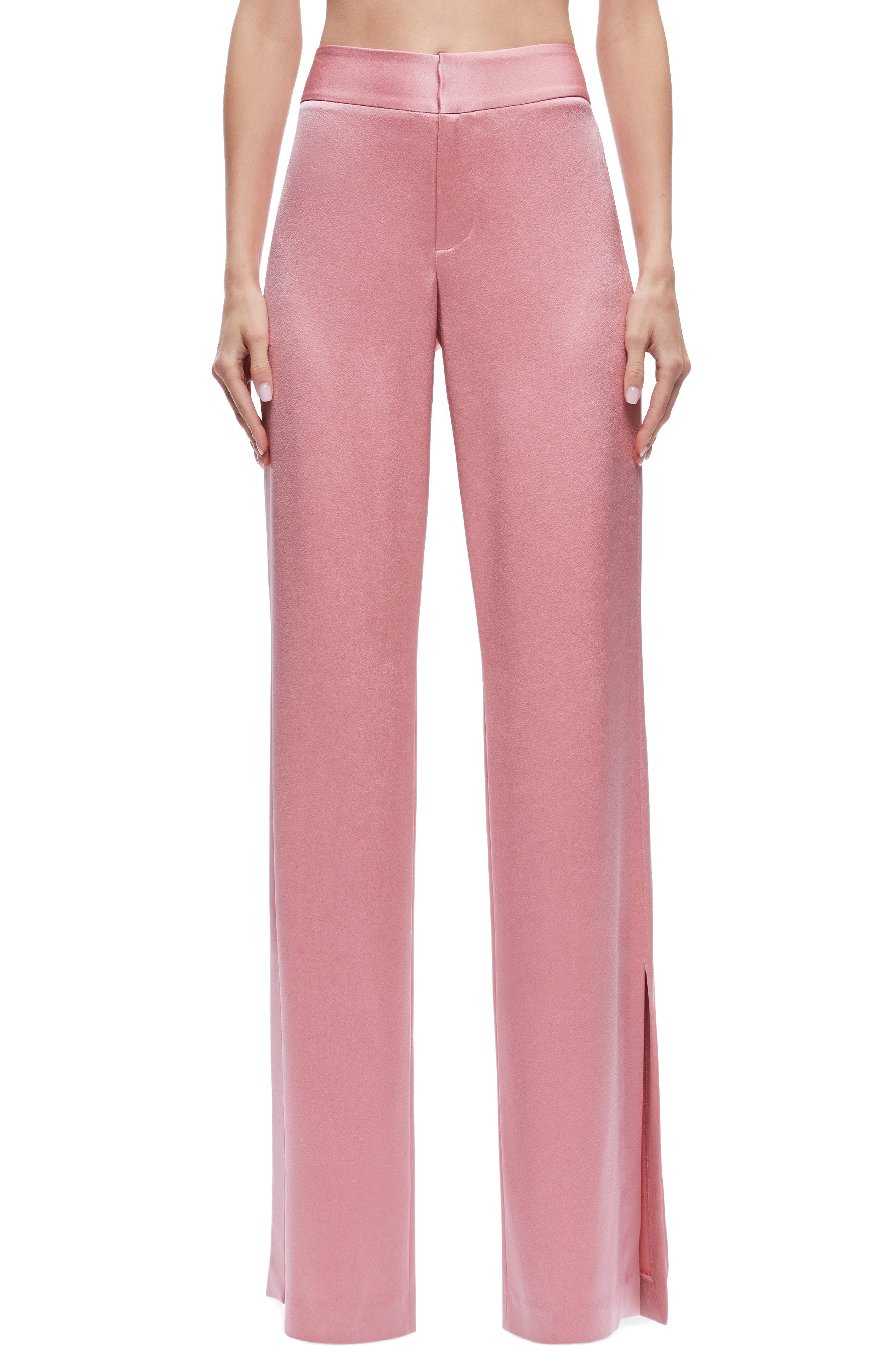 Alice + Olivia Satin Slit Hem Bootcut Pants