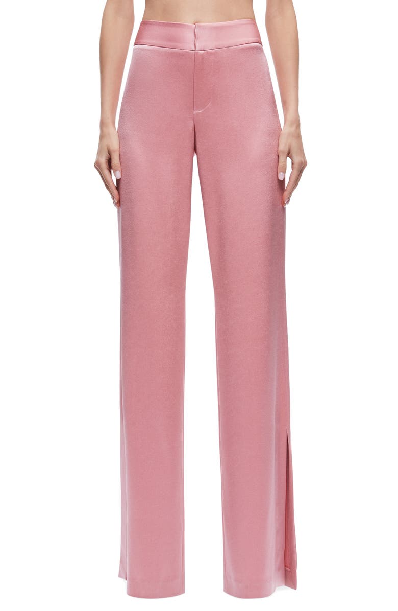 Alice + Olivia Satin Slit Hem Bootcut Pants, Main, color, 