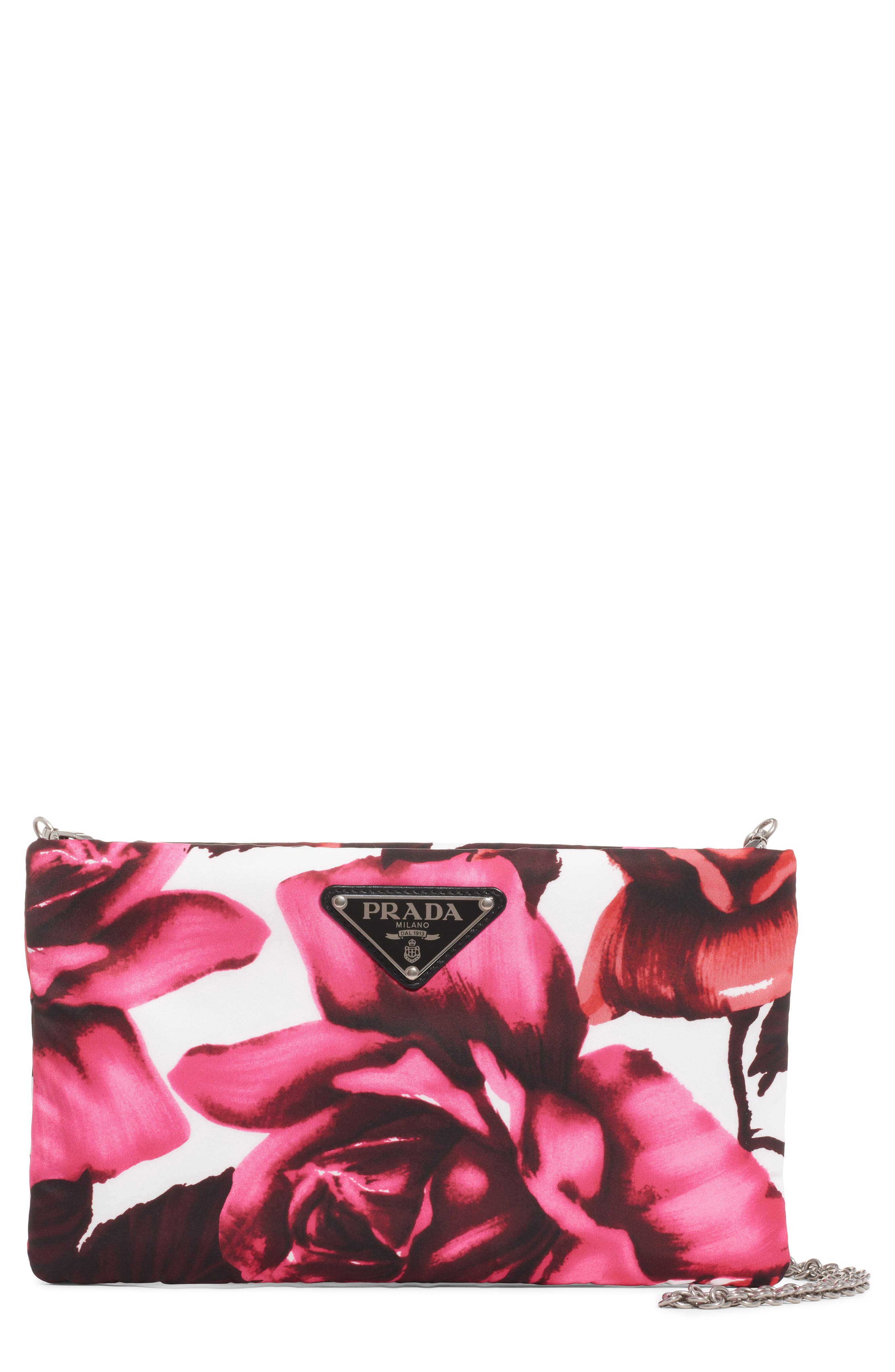 Prada Roses Nylon Shoulder Bag, Main, color, 