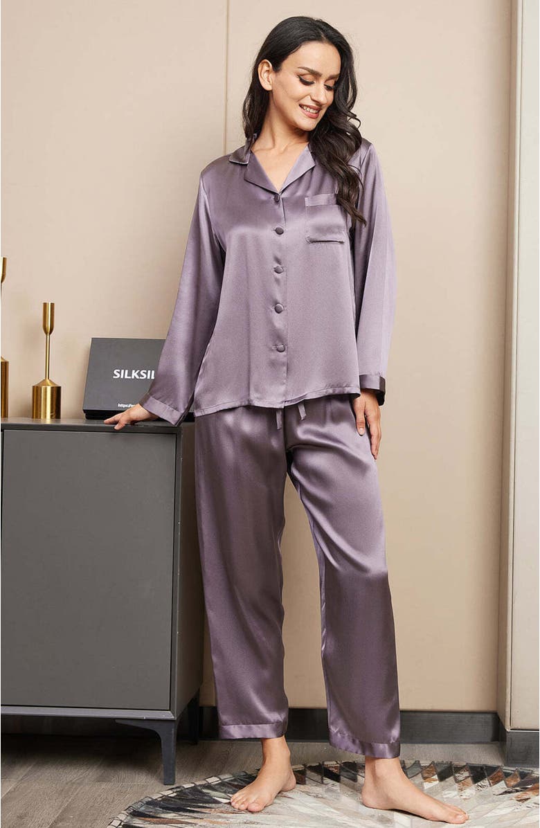 SILKSILKY Pure Silk Casual Button Up Women's Pajamas, Alternate, color,
