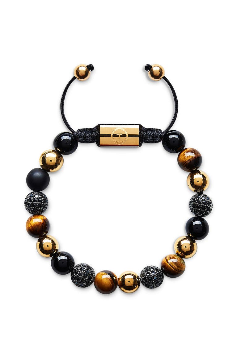 Onyx Tiger Eye and Zirconia Beaded Bracelet, Main, color, Onyx
