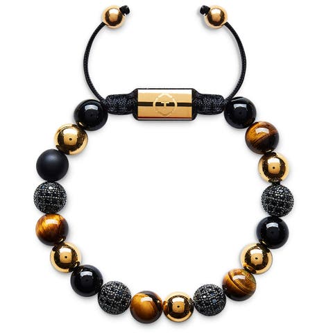Onyx Tiger Eye and Zirconia Beaded Bracelet