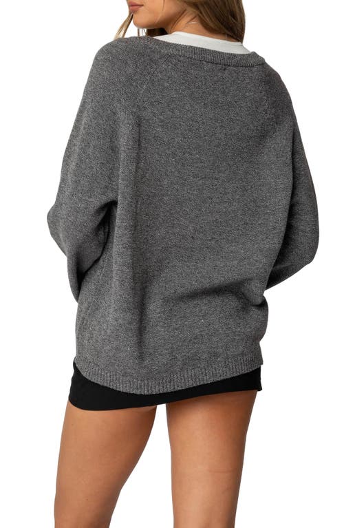 Edikted Martha Oversized V Neck Sweater In Dark-gray-melange