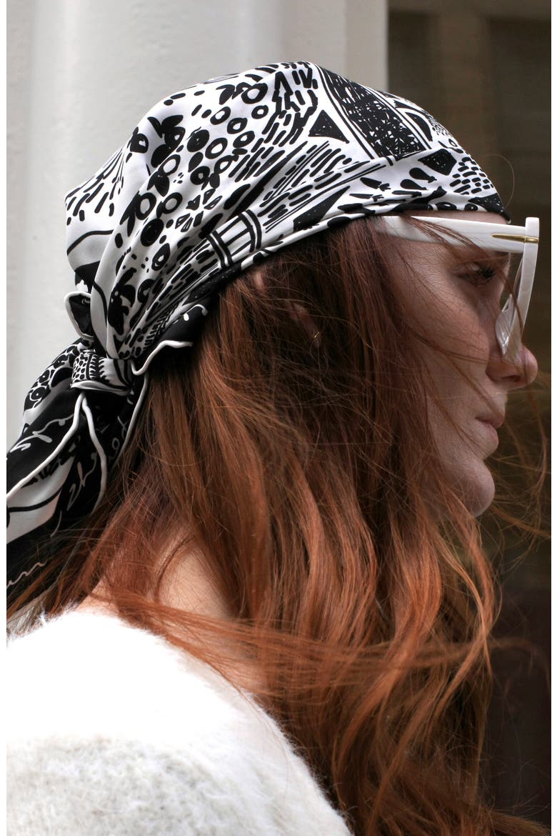 Double Sided Silk Scarf Of Black Garden, Alternate, color, Black