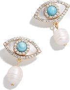 BaubleBar Evil Eye Freshwater Pearl Drop Earrings