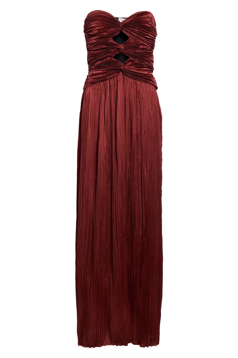 Brynn Strapless Pleated Cutout Maxi Gown, Alternate, color, SANDALWOOD