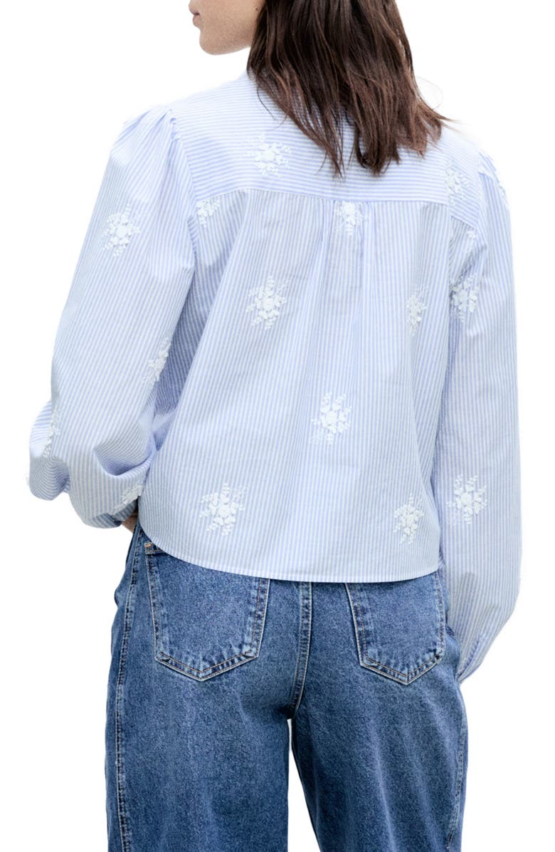 MANGO Flower Embroidered Stripe Shirt, Alternate, color, Sky Blue