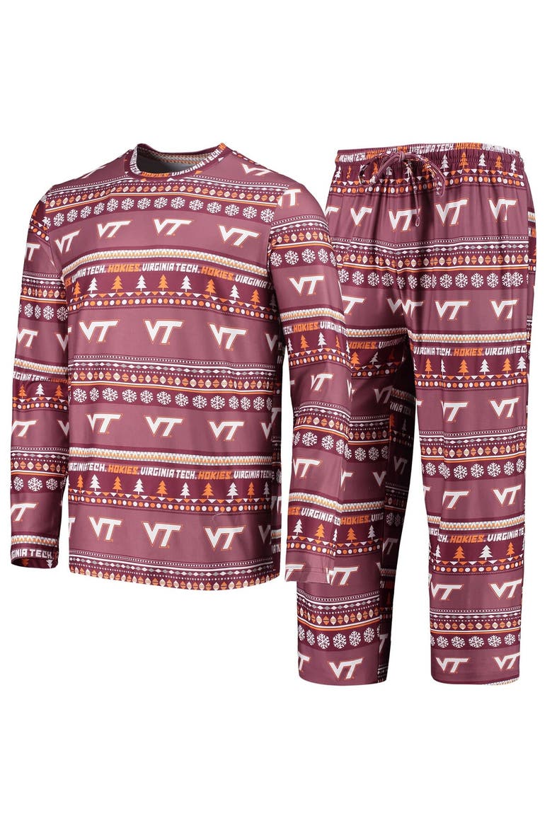 Men's Concepts Sport Maroon Virginia Tech Hokies Ugly Sweater Long Sleeve T-Shirt and Pants Sleep Set, Main, color, Maroon