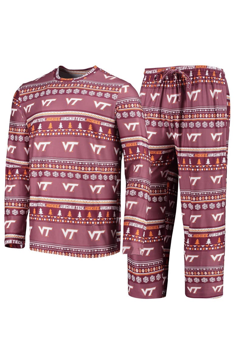 CONCEPTS SPORT Men's Concepts Sport Maroon Virginia Tech Hokies Ugly Sweater Long Sleeve T-Shirt and Pants Sleep Set, Main, color, Maroon