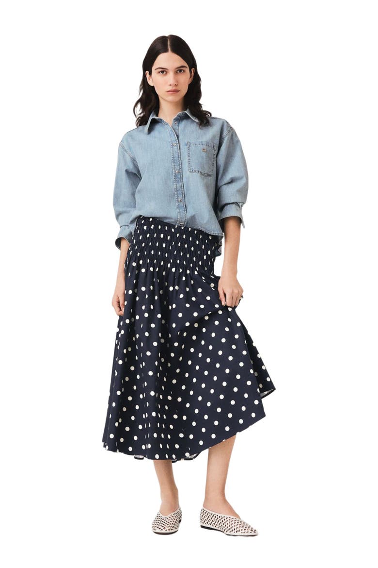 Long cotton skirt, Main, color, Navy dots print