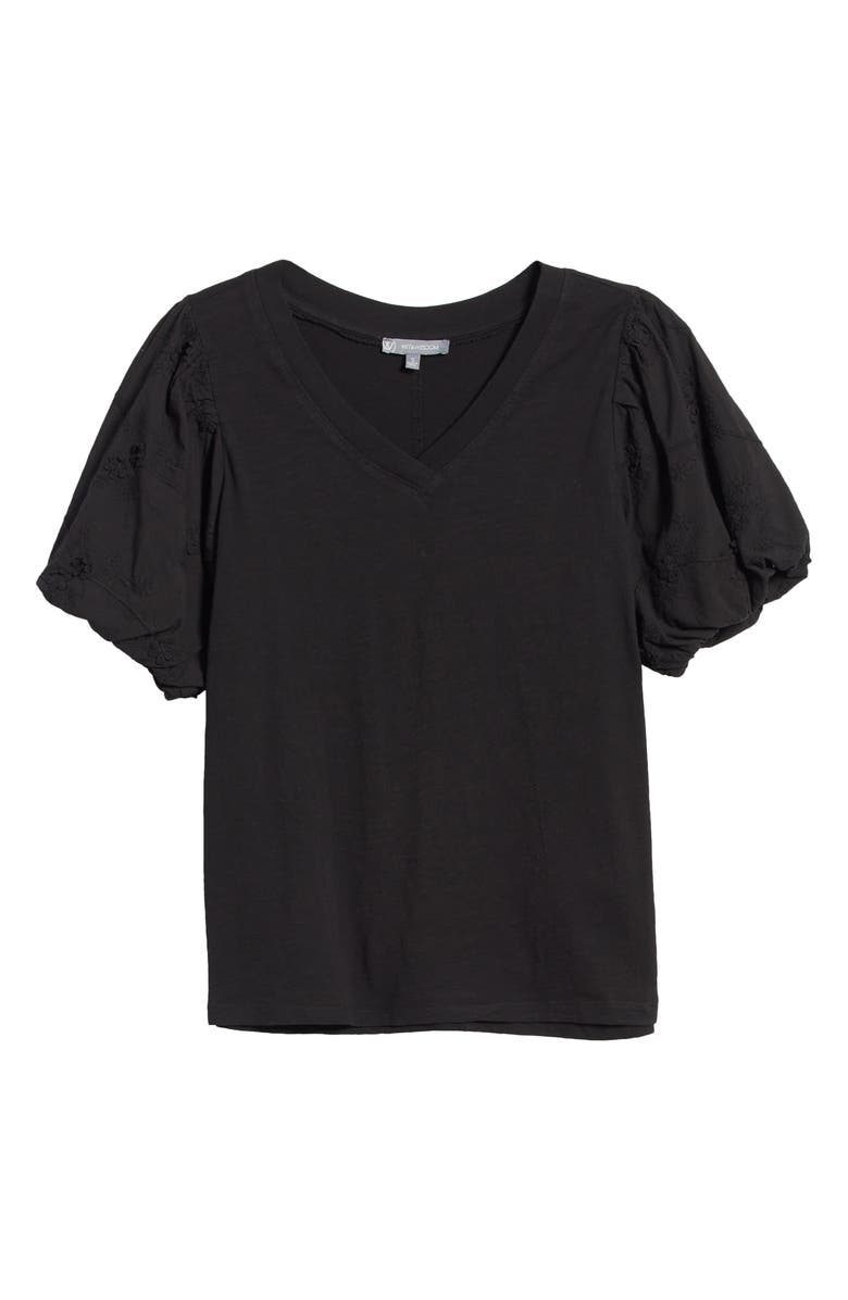 Wit & Wisdom Embroidered Puff Sleeve V-Neck Top, Alternate, color,