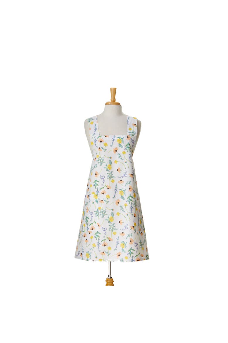 Tossed Floral Pinafore Apron Multi Cotton Everyday, Alternate, color, White