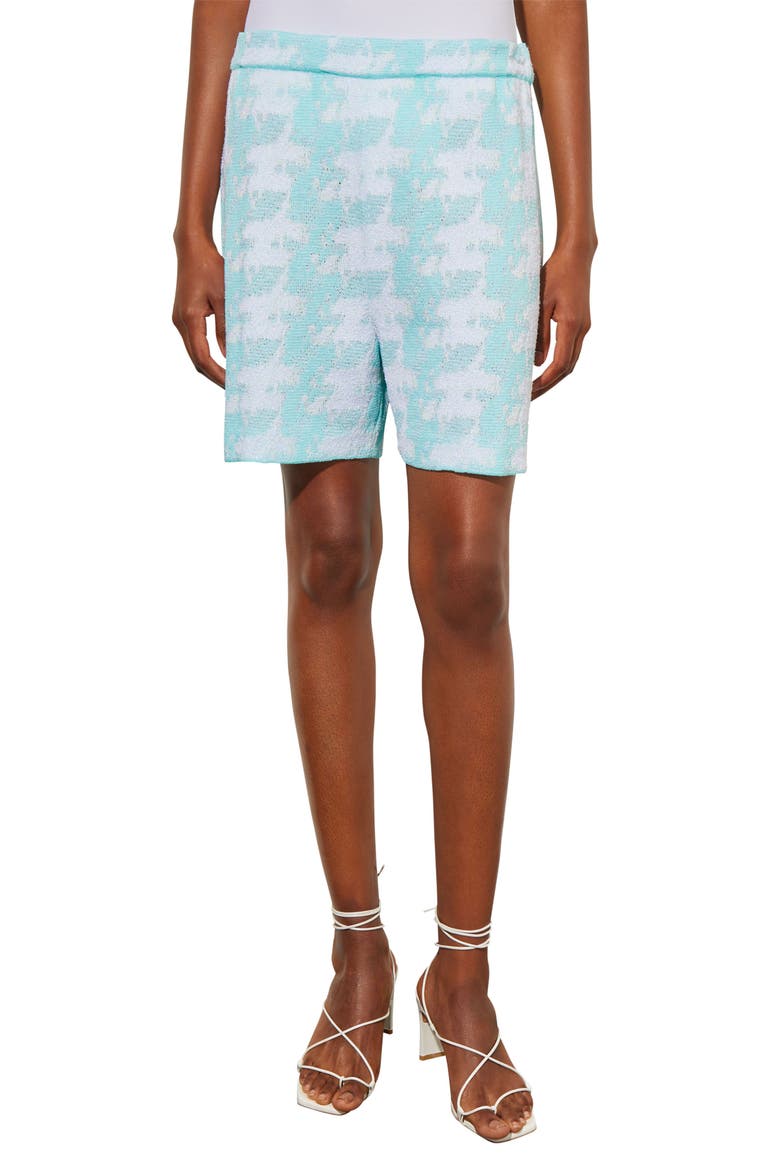 Houndstooth Pattern Knit Bermuda Shorts, Main, color, OCEANFRONT/ WHITE