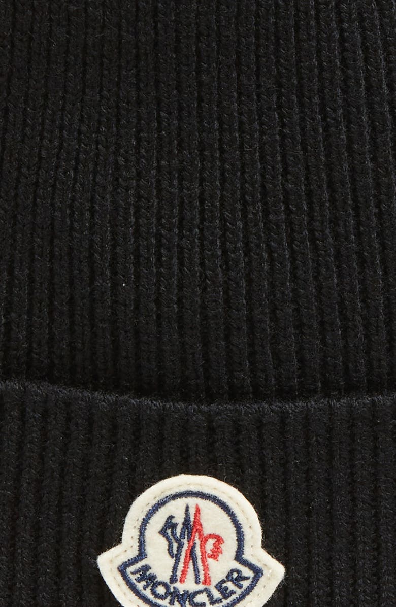 Moncler Logo Patch Virgin Wool Knit Beanie, Alternate, color, 