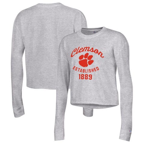 Women's Champion Gray Clemson Tigers Boyfriend Cropped Long Sleeve T-Shirt