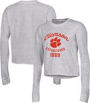 Champion Women's Champion Gray Clemson Tigers Boyfriend Cropped Long Sleeve T-Shirt