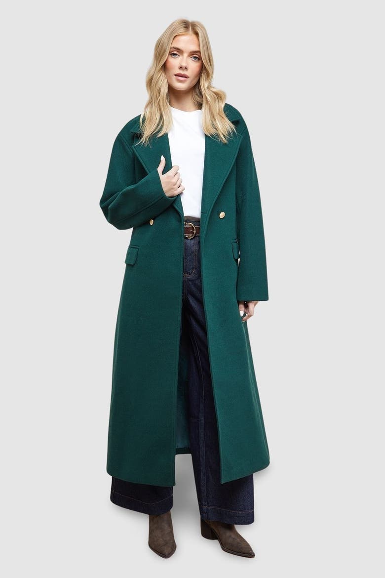 Tie Belt Detail Midi Coat, Main, color, Forest