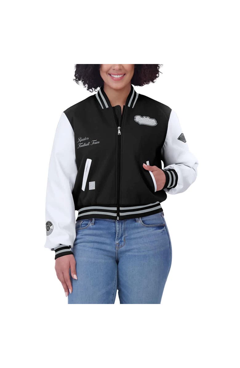 WEAR by Erin Andrews Women's WEAR by Erin Andrews  Black/White Las Vegas Raiders Varsity Full-Zip Jacket, Alternate, color, 