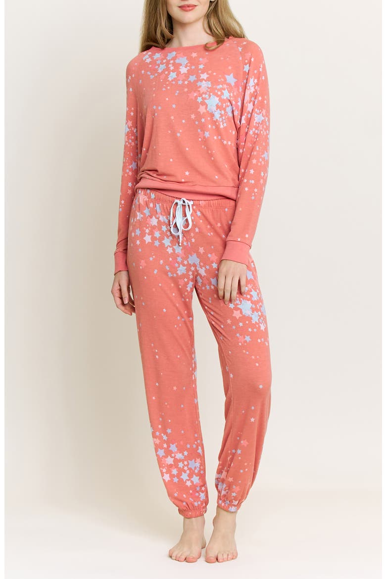 Star Seeker Brushed Jersey Pajamas, Main, color, CORAL BLUSH STARS