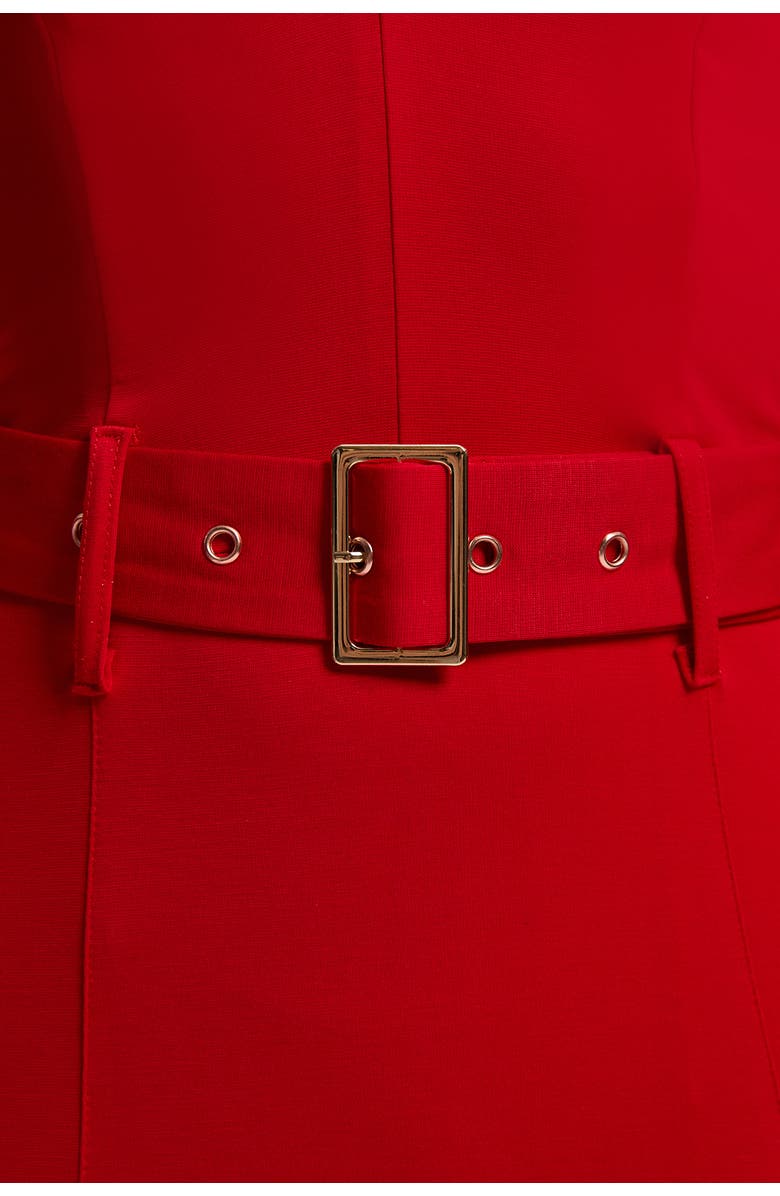 Karen Millen Jersey Ponte Georgette Mix Midi Dress, Alternate, color, Red