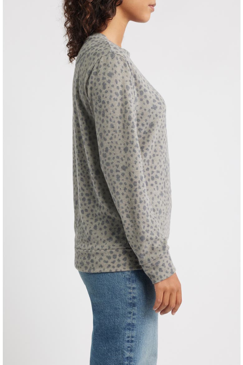 Brushed Animal Print Long Sleeve Crewneck Top, Alternate, color, OLIVE/ CHARCOAL