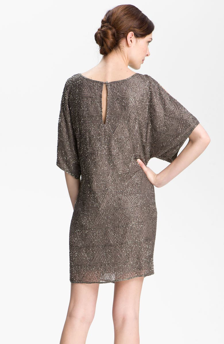 Pisarro Nights Beaded Split Sleeve Silk Shift Dress, Alternate, color, 