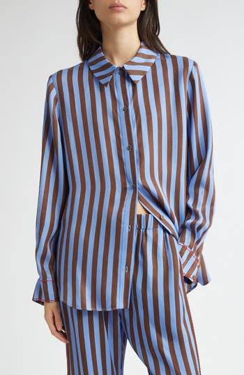 Stine Goya Long Sleeve Button Down Shirt In Embroidery Stripe In Multi