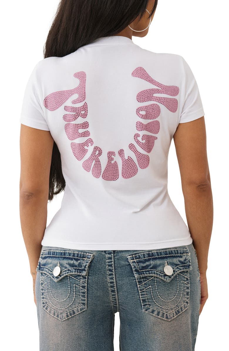 True Religion Crystal Studded Logo Graphic T-Shirt, Alternate, color, White