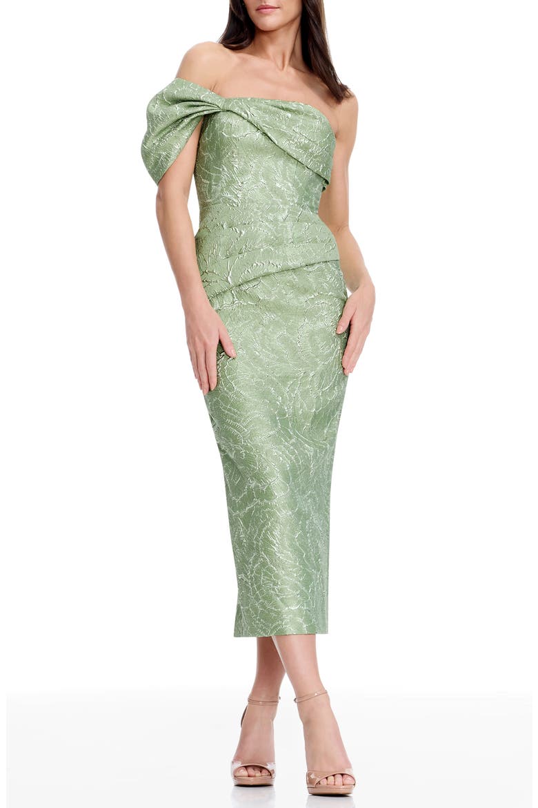 Cyprus Metallic Floral Jacquard Sheath Dress, Main, color, SAGE