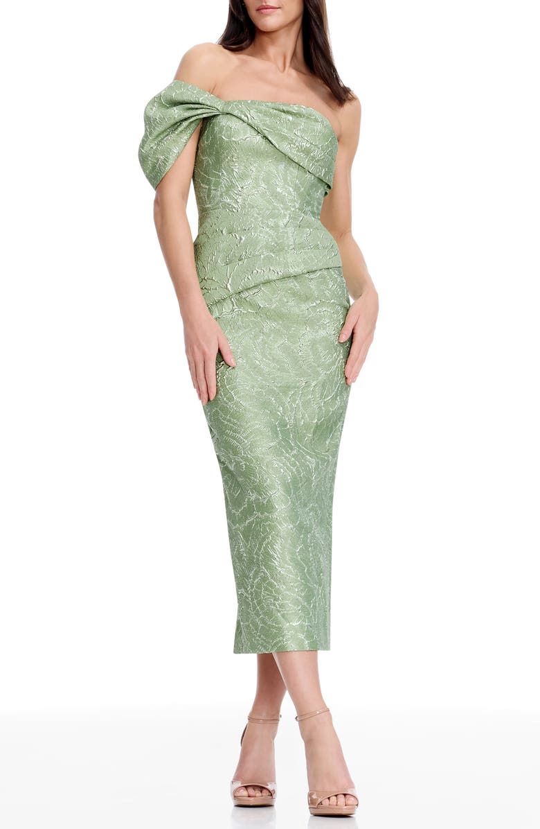 Dress the Population Cyprus Metallic Floral Jacquard Sheath Dress, Main, color, Sage