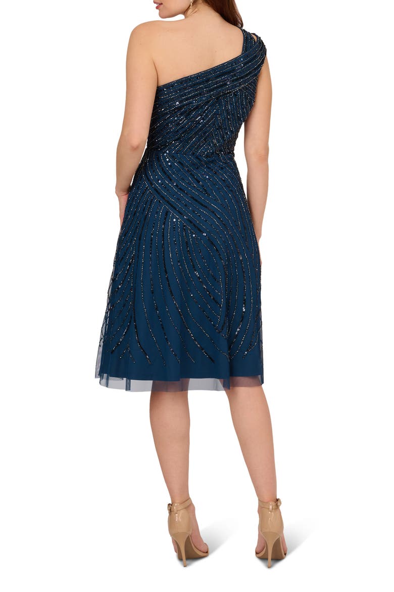 Beaded One-Shoulder Dress, Alternate, color, DEEP BLUE