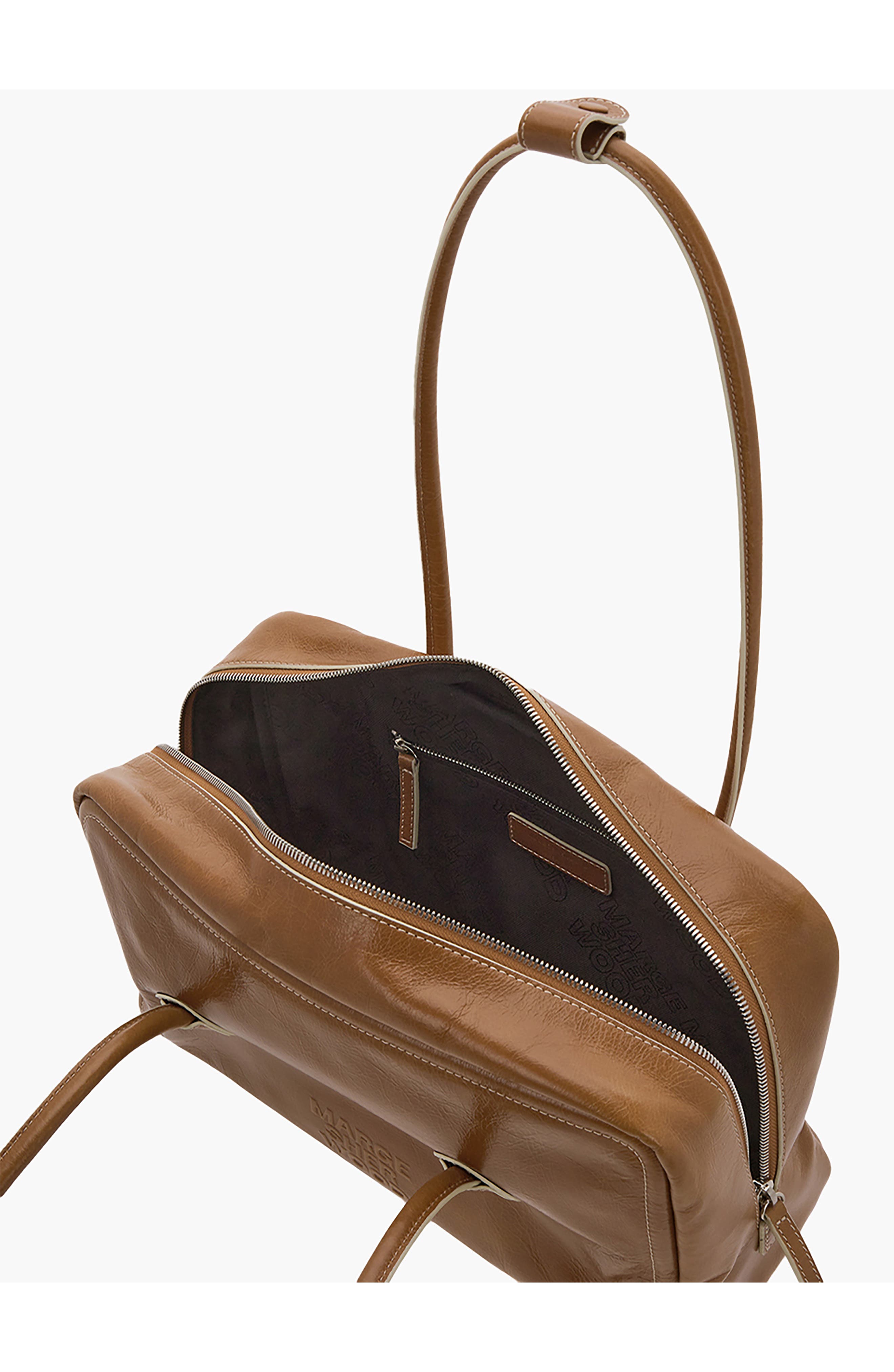 MARGESHERWOOD Boston Leather Shoulder Bag, Alternate, color, Brown Crinkle