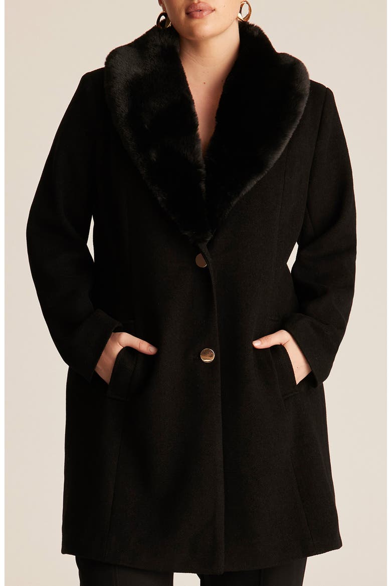 Albany Faux Fur Collar Coat, Main, color, BLACK