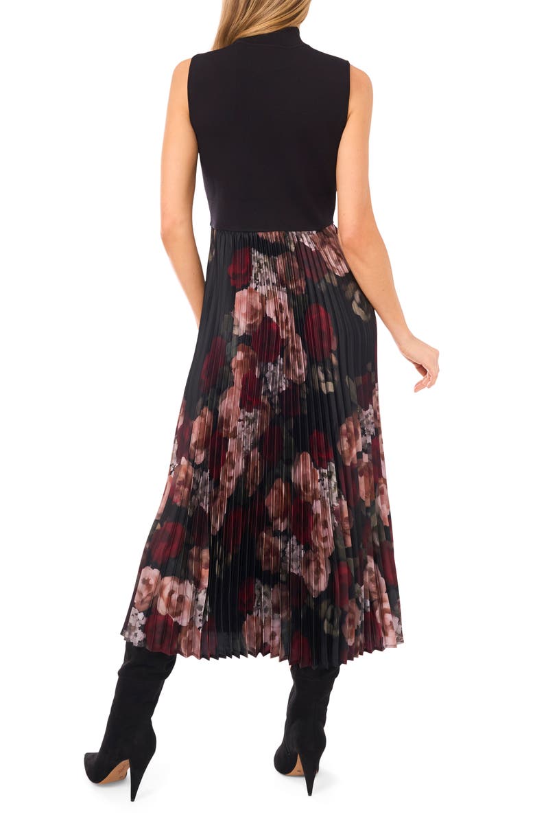 Halogen<sup>®</sup> Floral Mixed Media Sleeveless Midi Dress, Alternate, color, Rich Black
