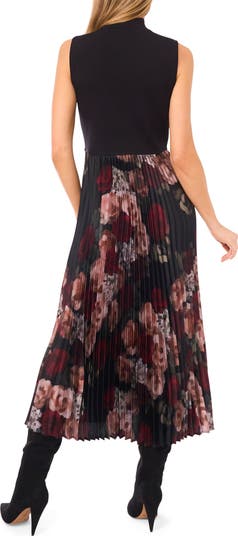 Floral Mixed Media Sleeveless Midi Dress