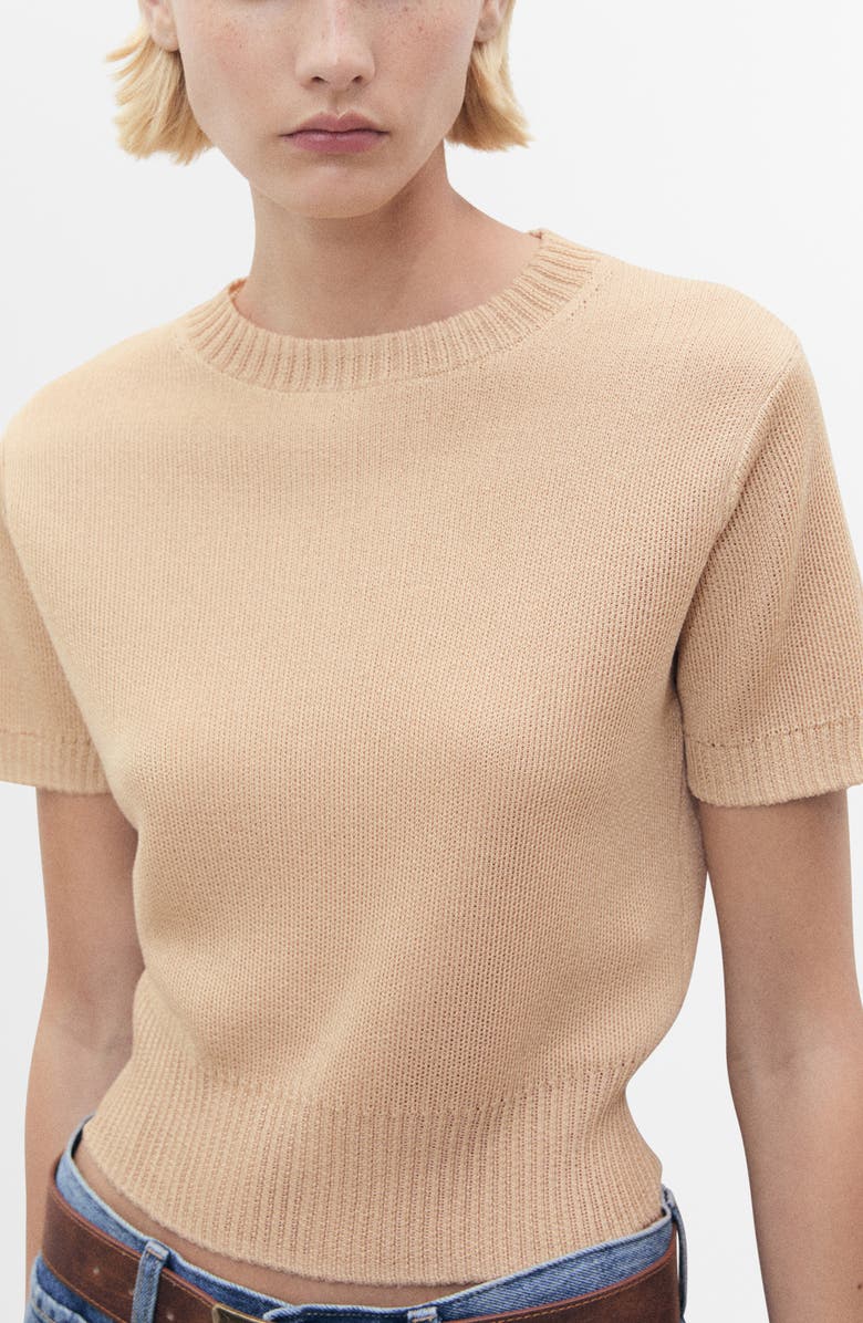 MANGO Short Sleeve Crop Sweater, Main, color, Light/ Pastel Grey