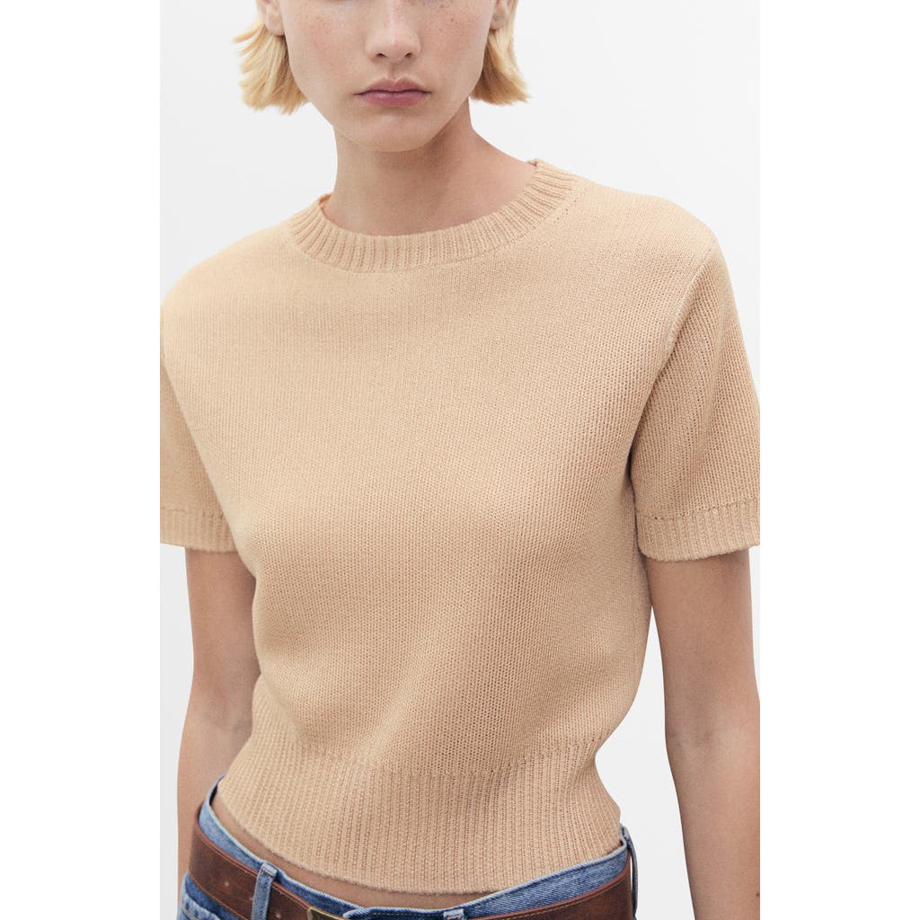 Mango Short Sleeve Crop Sweater In Gold
