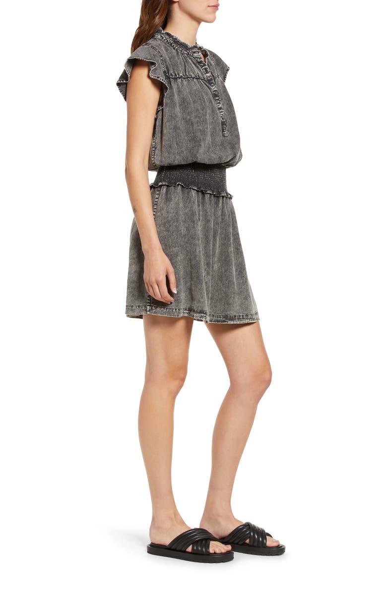 Rails Amina Acid Wash Smocked Minidress, Alternate, color, 
