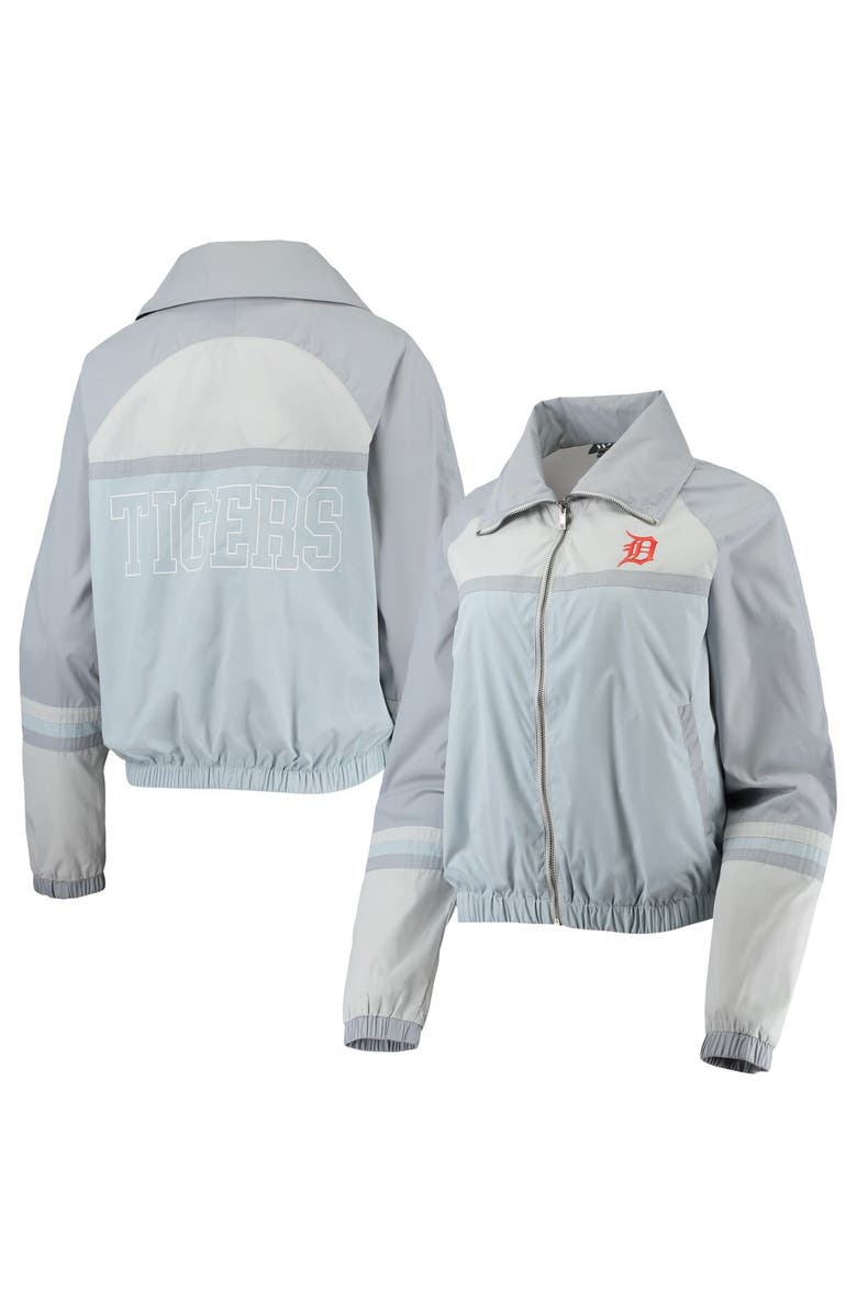 THE WILD COLLECTIVE Women's The Wild Collective Navy Detroit Tigers Colorblock Track Raglan Full-Zip Jacket, Main, color, Light Blue