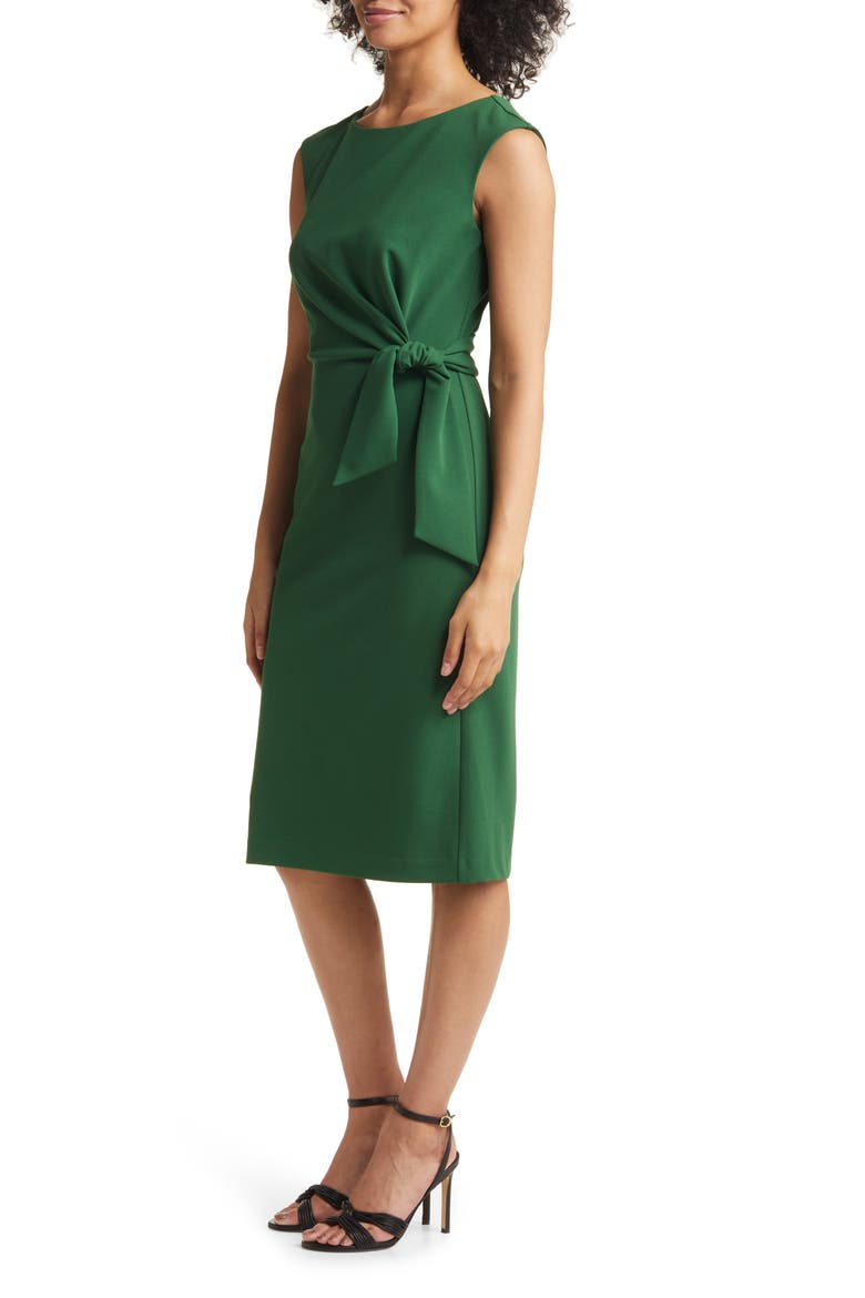 Cap Sleeve Side Tie Sheath Dress, Alternate, color, FOREST