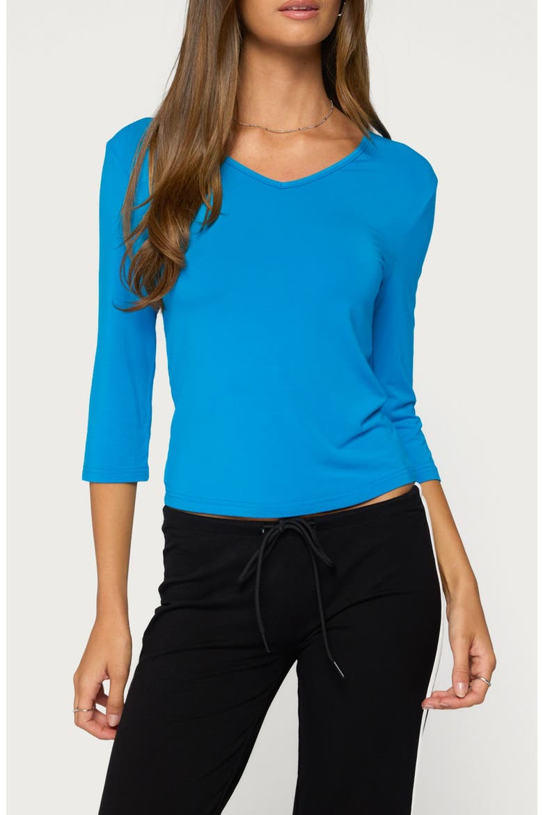 Toralei Three-Quarter Sleeve V-Neck T-Shirt, Main, color, BLUE