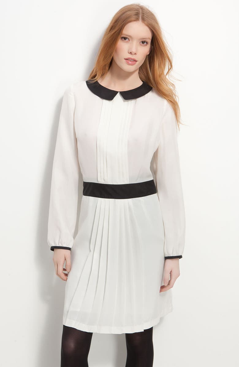 Trouvé Pleat Front Collared Silk Chiffon Dress, Main, color, 