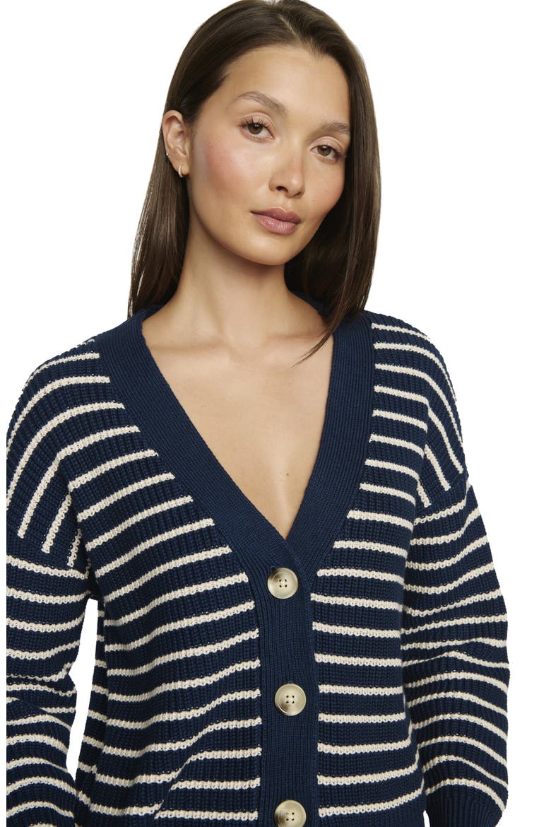 Coastal Cotton Sweater Cardigan, Alternate, color, STRIPE NAVY/ ALMOND H