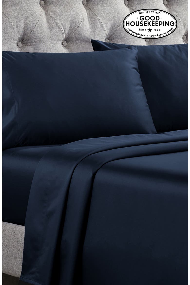 Signature Comfort 100% Egyptian Cotton Soft Sateen Sheet Set, Alternate, color, Dark Denim Blue