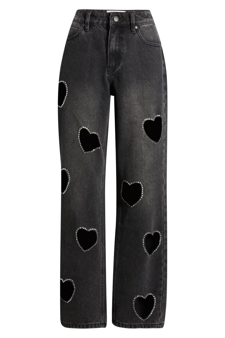 Heart Cutout Wide Leg Jeans, Alternate, color, BLACK WASH