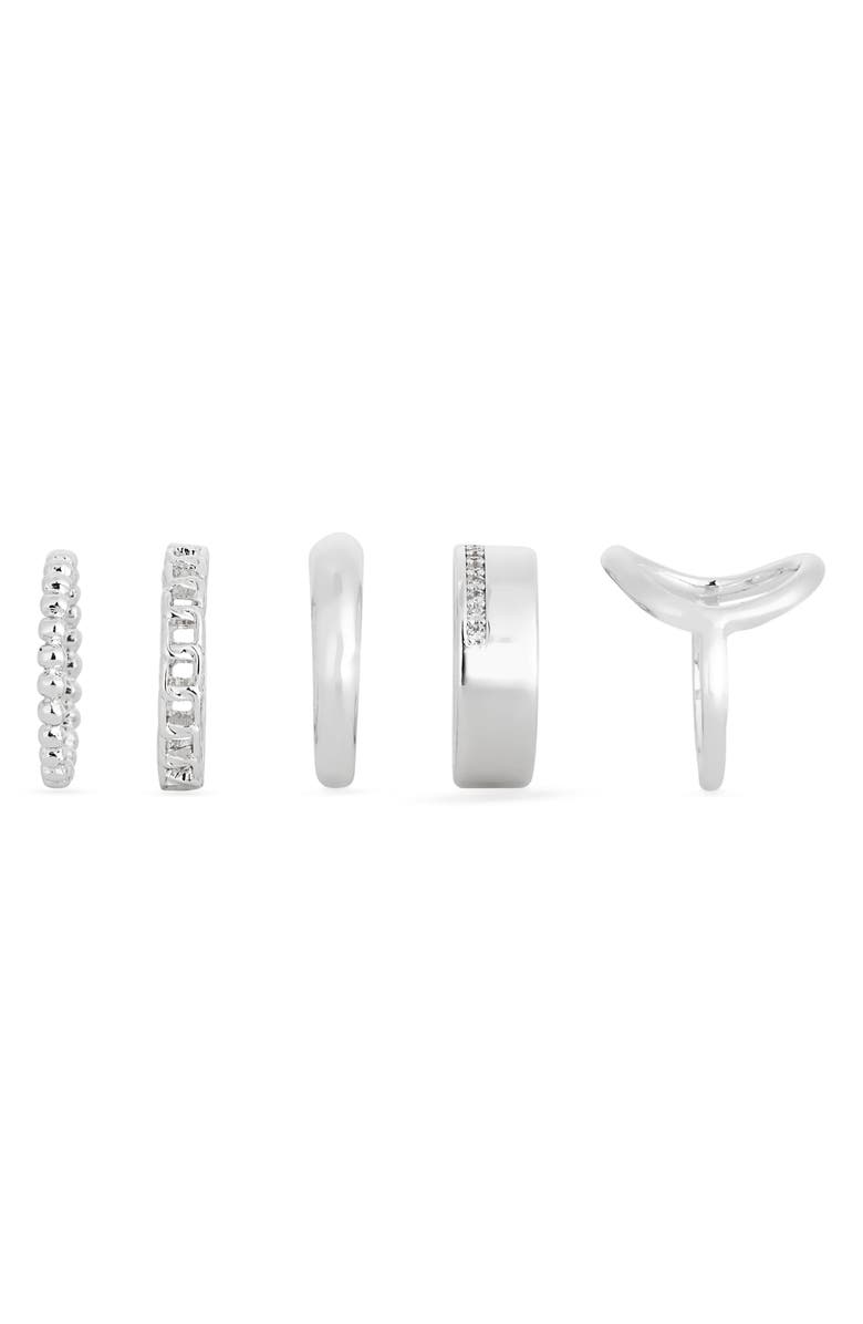 NORDSTROM RACK Assorted 5-Pack Ring Set, Alternate, color, Clear- Silver