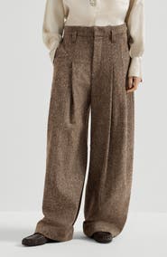Brunello Cucinelli Virgin wool donegal pleated barrel trousers with monili