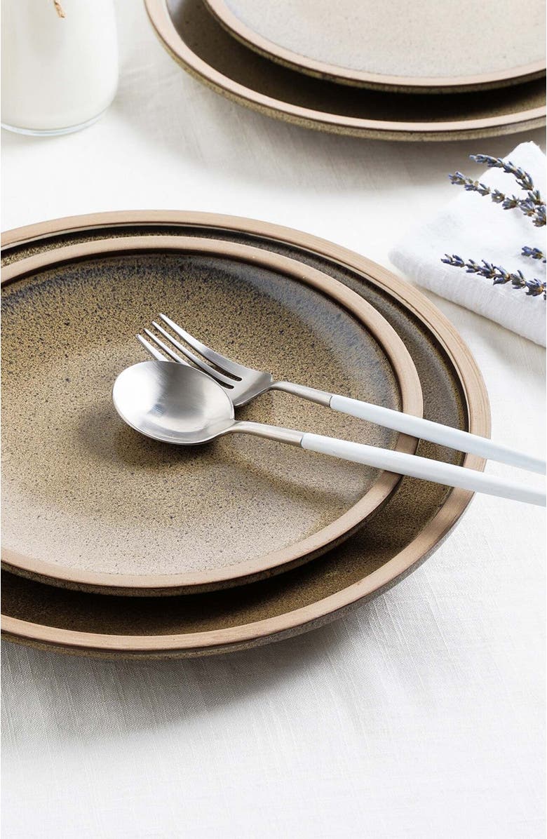 Stone Lain Tina Stoneware 4-Piece Dinner Plate, Alternate, color, Green And Beige