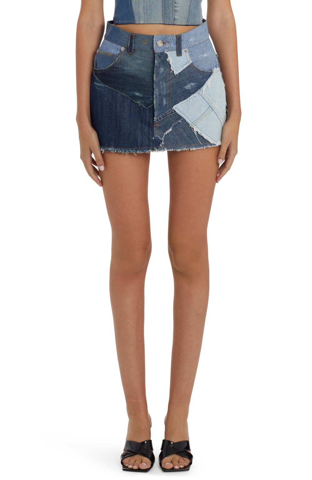 Patchwork Denim Miniskirt, color, MEDIUM BLUE
